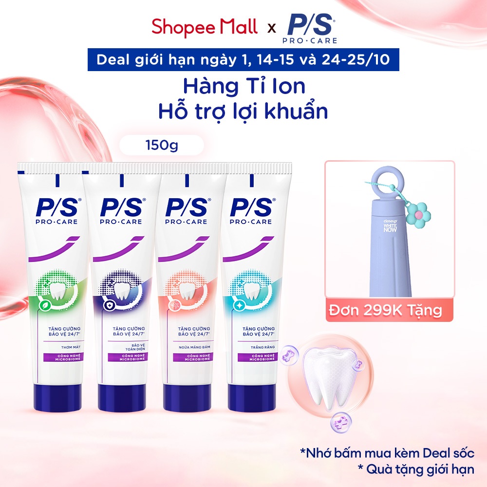 Kem Đánh răng P/S Pro-Care với hàng tỉ ion hoạt tính hỗ trợ lợi khuẩn 150g