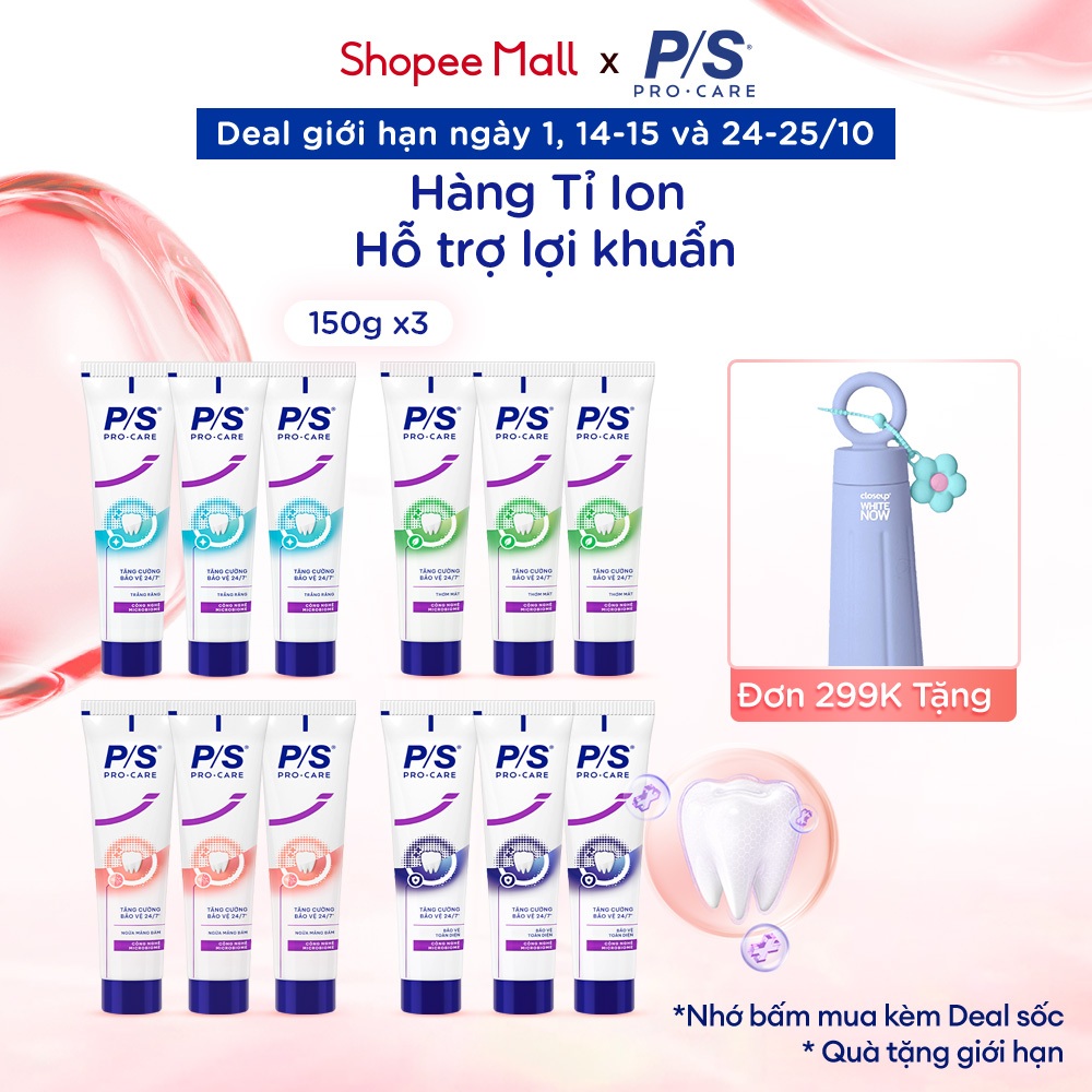Combo 3 Kem Đánh răng P/S Pro-Care với hàng tỉ ion hoạt tính hỗ trợ lợi khuẩn…