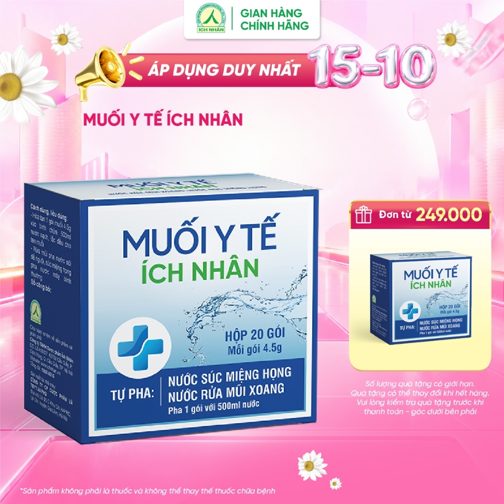 Muối Y Tế Ích Nhân Sát Khuẩn Mũi Họng An Toàn Tiện Lợi - Hộp 20 Gói/4.5g