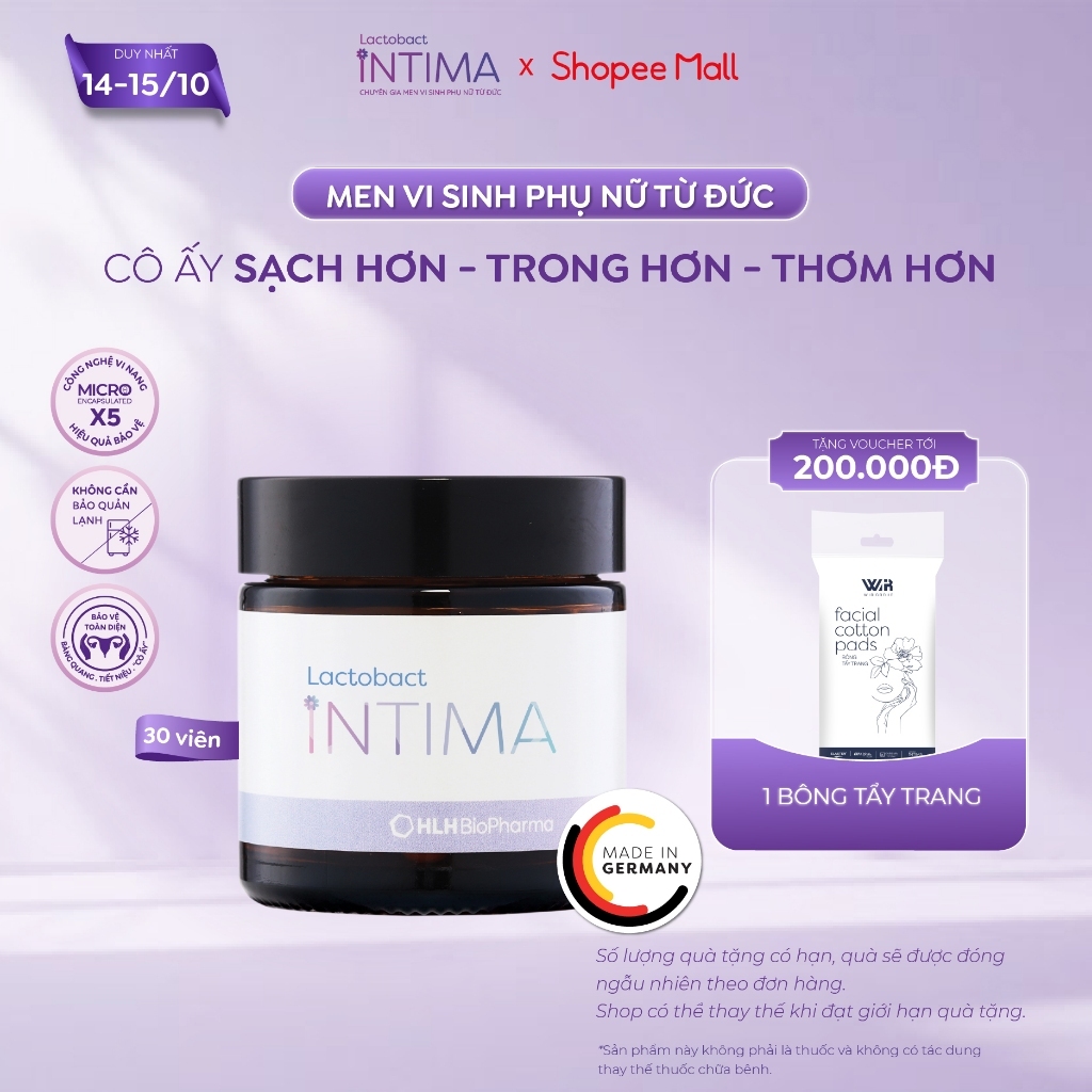 Men vi sinh phụ khoa Lactobact Intima bổ sung lợi khuẩn, Cranberry, D-Mannose…