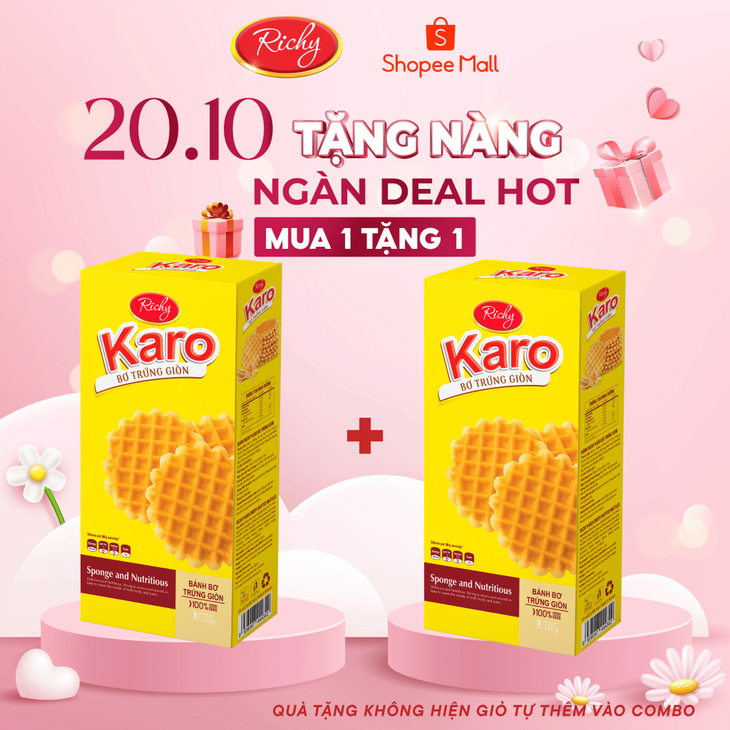 Date t12/2026 Karo bơ trứng giòn 120g, bánh kẹo Richy