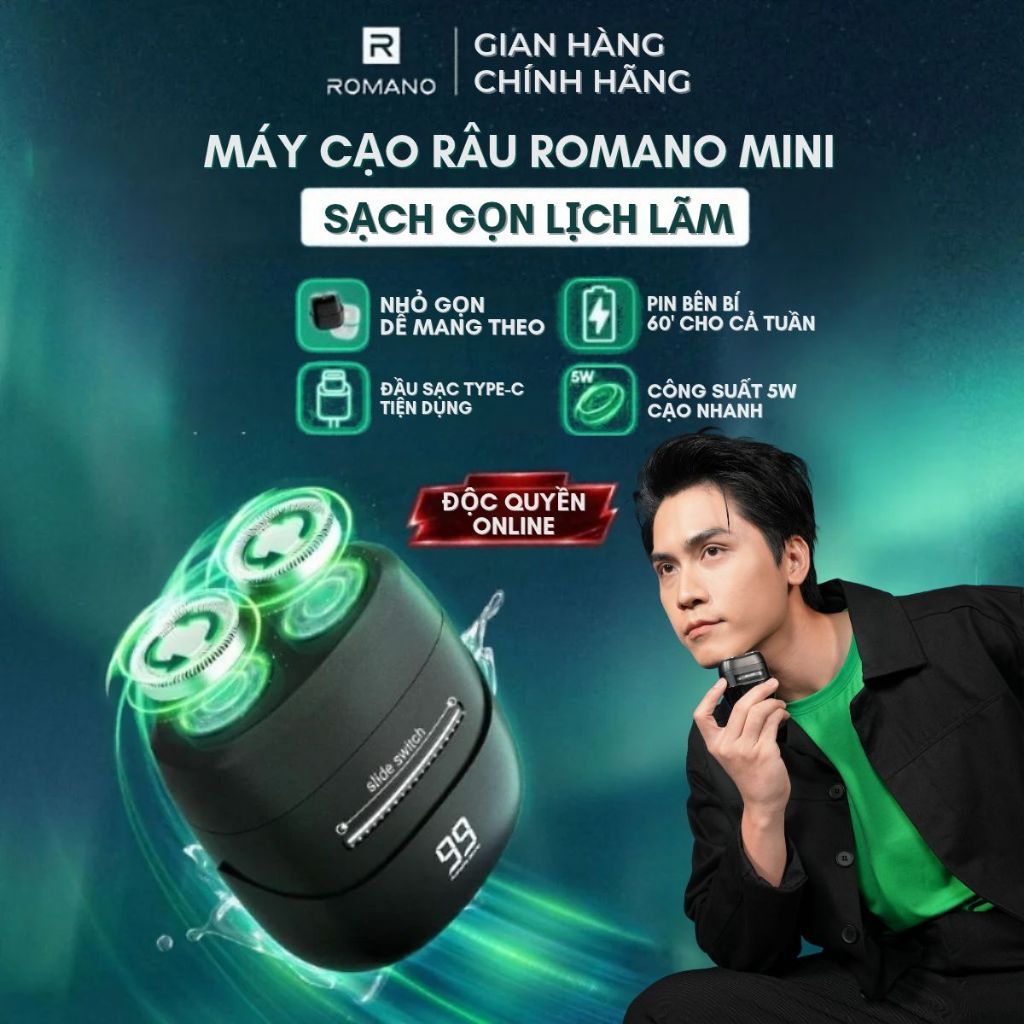 Máy cạo râu Romano lưỡi cắt từ tính, công suất mạnh mẽ 5W, chống nước IPX6 - Lịch lãm trong 1 phút - Bảo hành 3 tháng