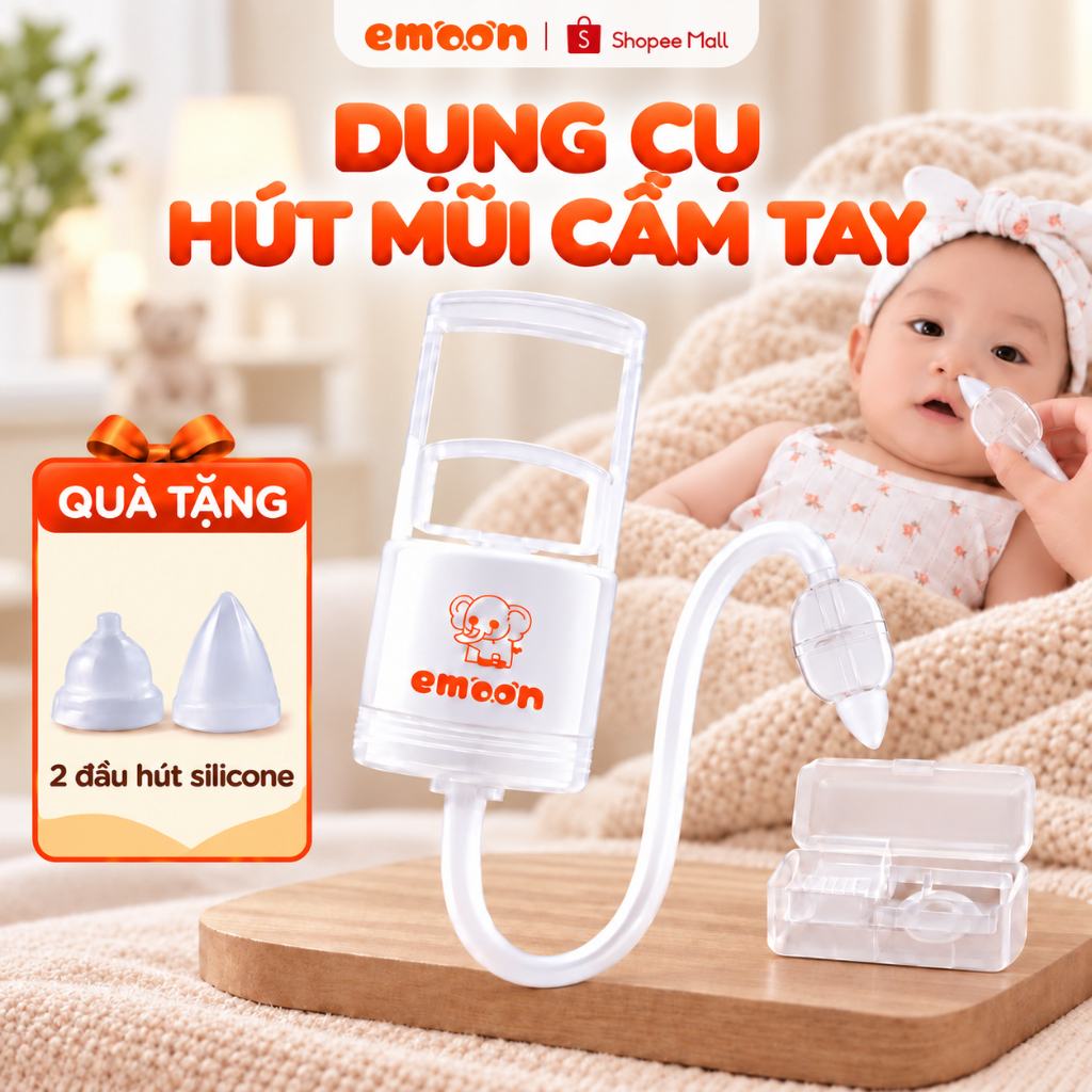 Dụng cụ hút mũi cho bé Emoon, đầu hút silicone mềm mại an toàn, lực hút mạnh…