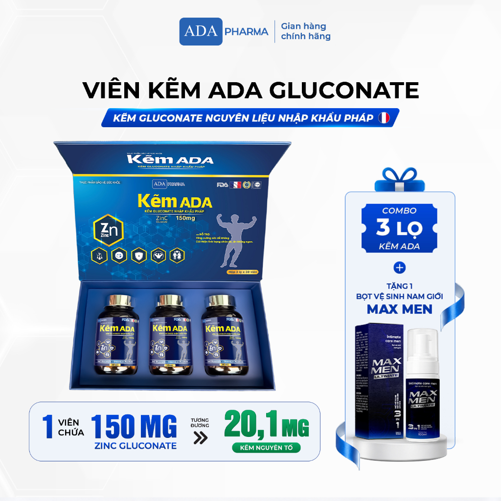 Kẽm ADA 150mg Gluconate Nguyên Liệu Nhập Pháp - Hỗ trợ tăng cường sức khỏe, đề…