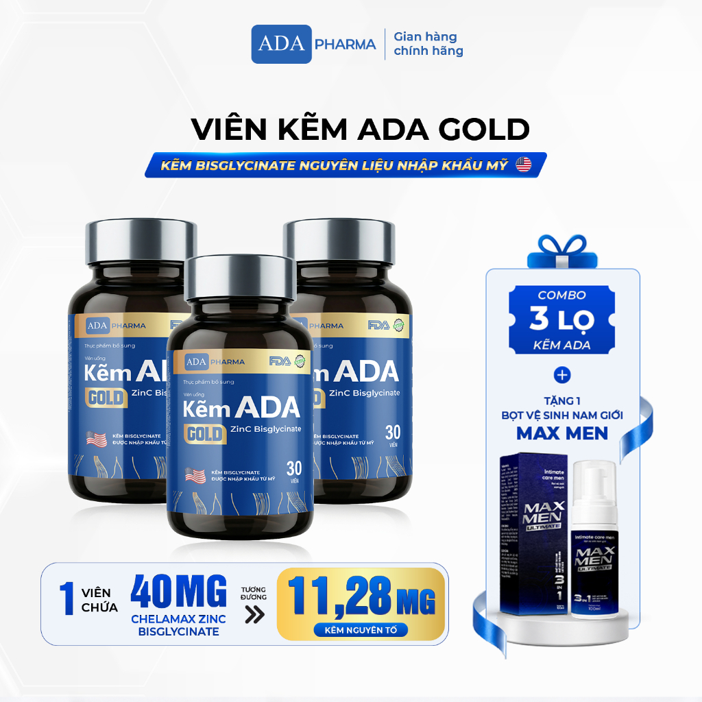 Kẽm ADA Gold - ứng dụng công nghệ ChelamaxBisglycinate với nguyên liệu từ Mỹ…