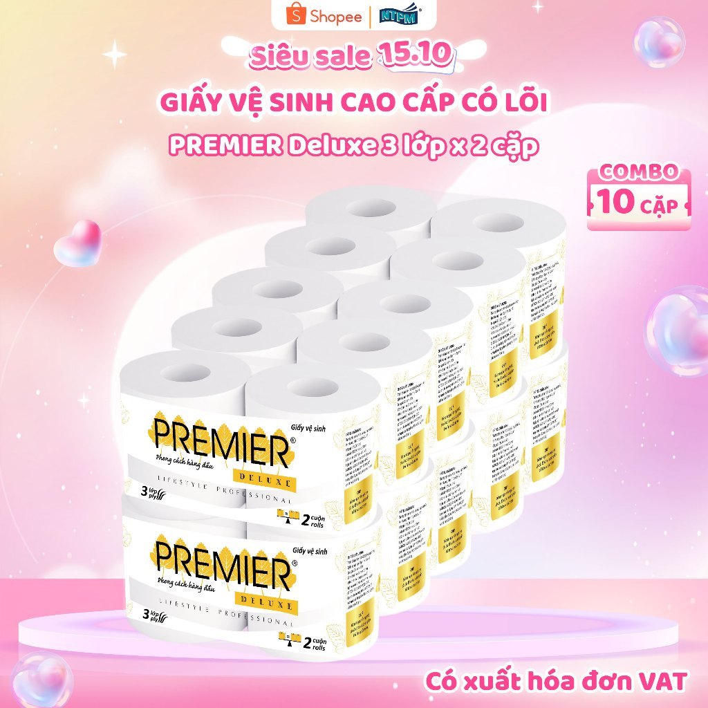 Giấy vệ sinh cao cấp PREMIER Deluxe có lõi, 3 lớp - 100% bột giấy nguyên sinh…