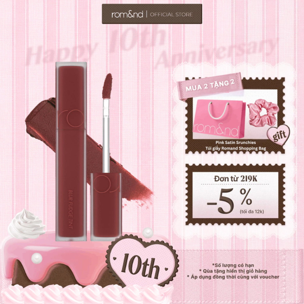 Son kem siêu lì, cho đôi môi mịn mượt Hàn Quốc Romand Blur Fudge Tint 5g