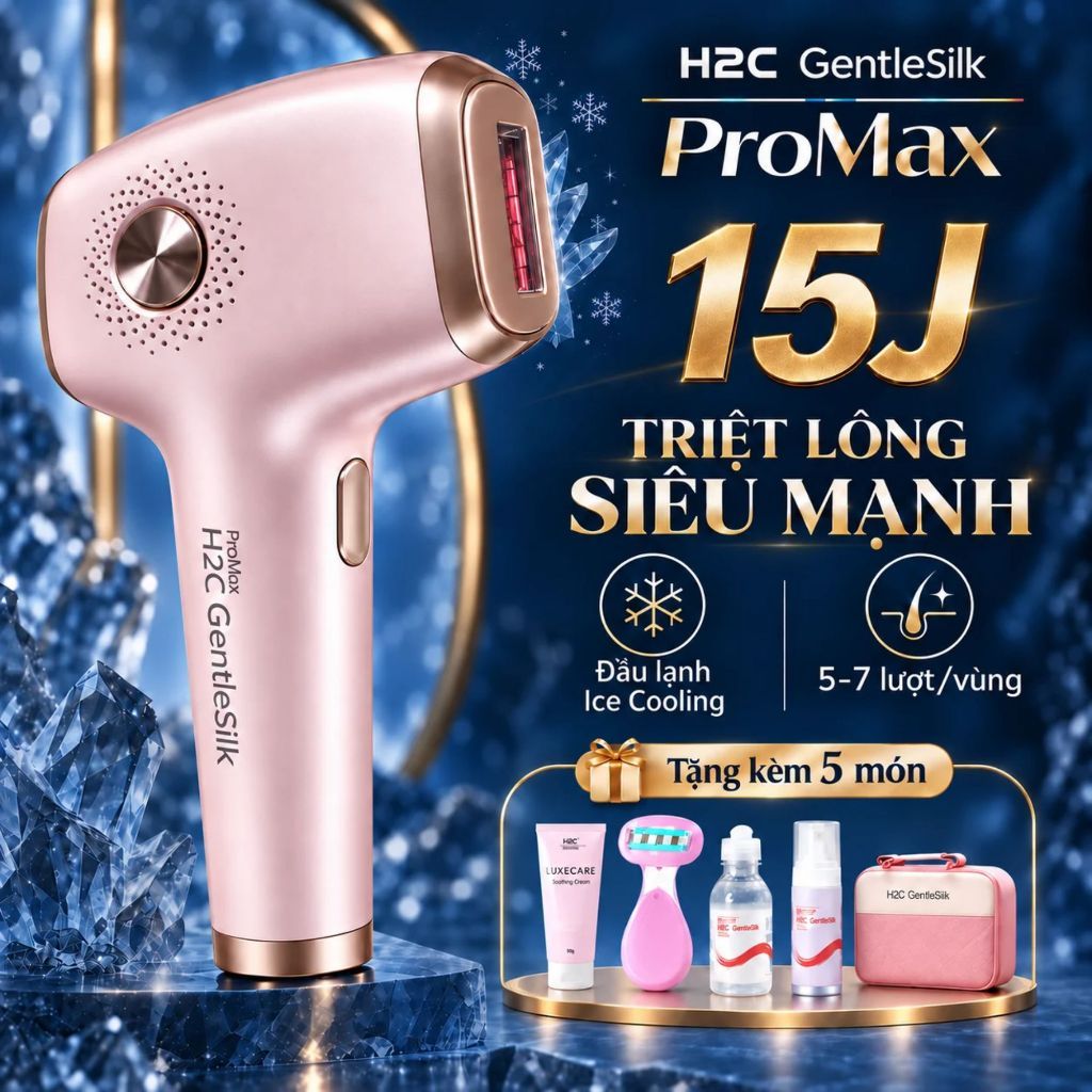 Máy triệt lông lạnh siêu cấp H2C GentleSilk ProMax - Máy triệt lông 999,999 xung Công suất cao, triệt nhanh mượt mịn