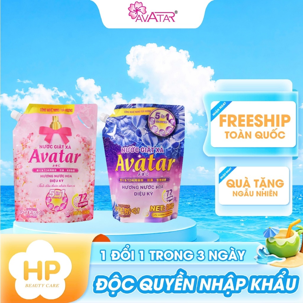 Nước Giặt Xả Avatar 5 Trong 1 Lưu Hương 72h 2 Mùi Hương (Túi 3kg)