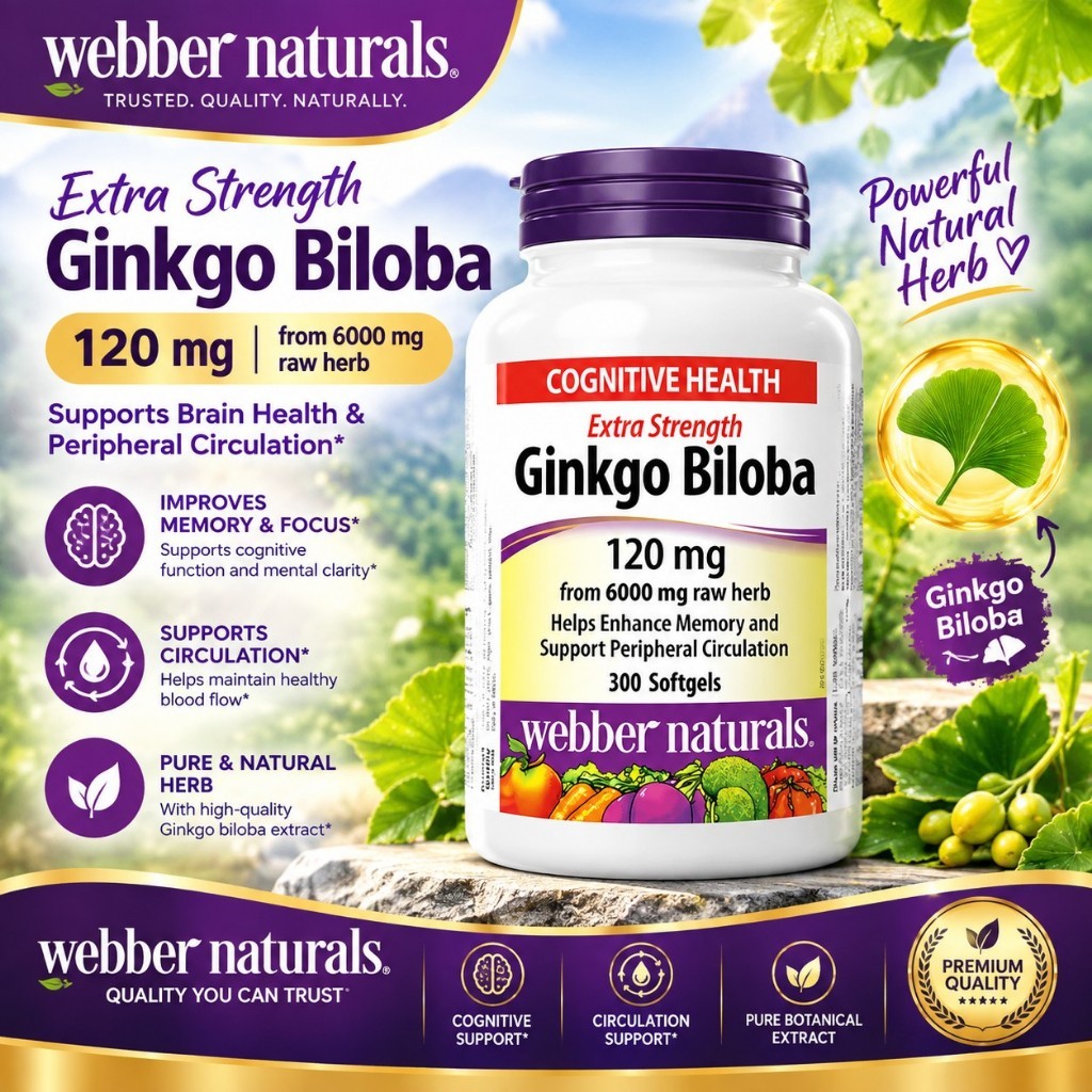 【Nhập khẩu từ Canada】Webber Naturals Ginkgo Biloba 120mg 300 Viên – Bổ Sung Ginkgo Biloba