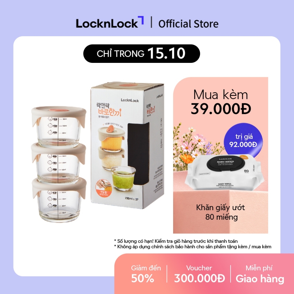 Hộp đựng thức ăn cho bé Lock&Lock baby food container có vạch chia 230ml*3 hộp - LLG508S3