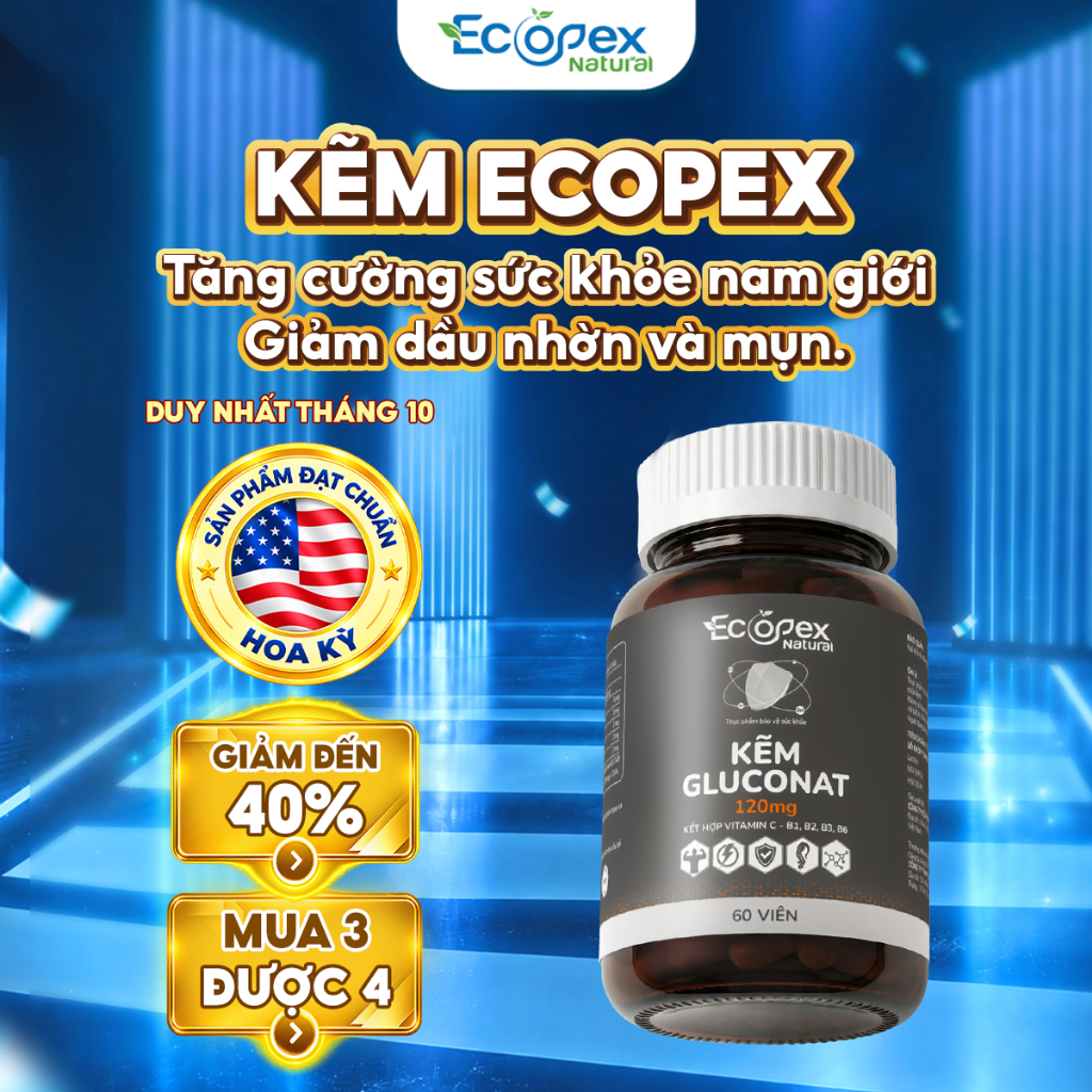 Kẽm Ecopex + Multivitamin: Bổ Sung Vi Chất, Tăng Cường Sức Khỏe, Giảm Mệt Mỏi Căng Thẳng, Hỗ Trợ Giảm Mụn