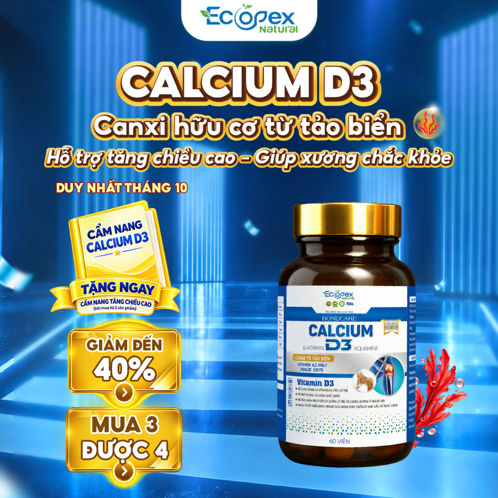 CALCIUM D3 - Viên Uống Bổ Sung Canxi, Hỗ Trợ Tăng Chiều Cao, Giúp Xương Chắc Khỏe