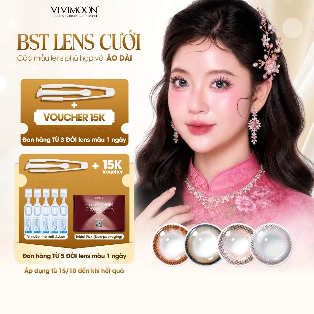 VIVIMOON Lens, Lens cận 1 ngày cho dịp Cưới, Milk Tea Brown/ Latte Brown/ Caramel/ Mocha Brown (Giá 1 Chiếc)