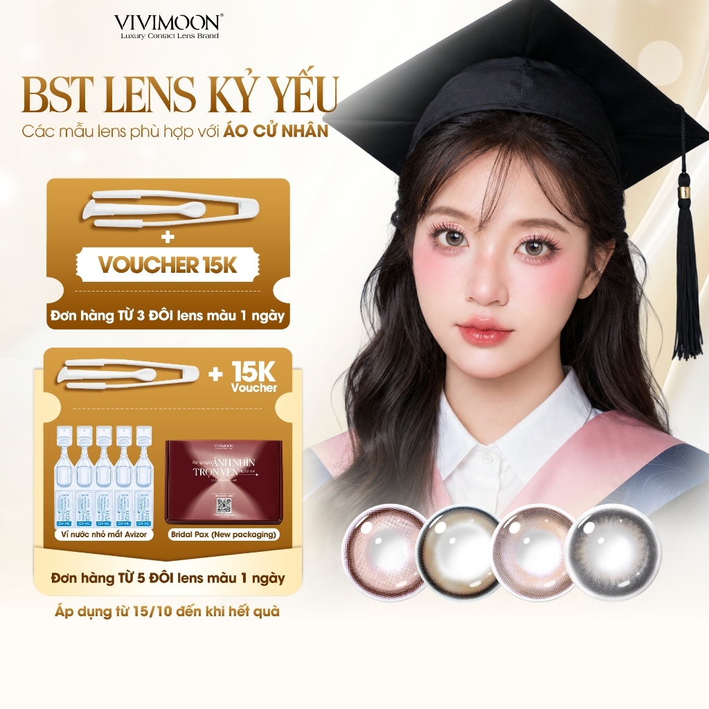 VIVIMOON Lens, Lens cận 1 ngày cho dịp kỷ yếu, Milk Tea Brown/ Mocha Brown/ Kitten Eyes Brown/ Smoky Bloom (Giá 1 Chiếc)