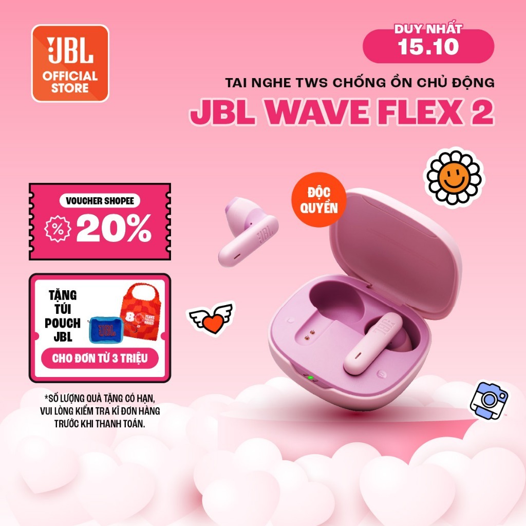 Tai Nghe TWS Earbuds JBL WAVE FLEX 2 Chơi Nhạc Tới 40 Giờ Kháng Bụi Nước…