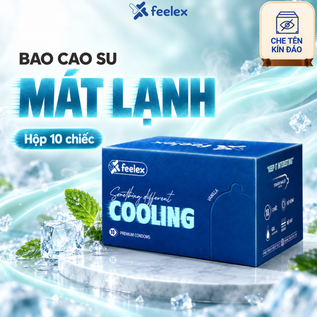 Bao cao su truyền nhiệt lạnh Feelex Cool siêu mỏng trơn đem lại cảm giác mới lạ, nhiều gel