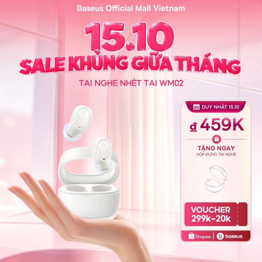 Tai nghe nhét tai không dây BASEUS WM02 bluetooth 5.3 TWS chống ồn thời lượng…