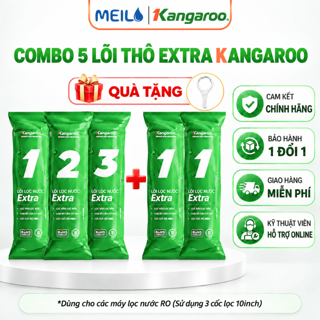 Combo Lõi Thô Kangaroo Gồm Bộ Thô 123 và 2 Lõi Số 1 Dùng Cho Máy Lọc Nước Màng…