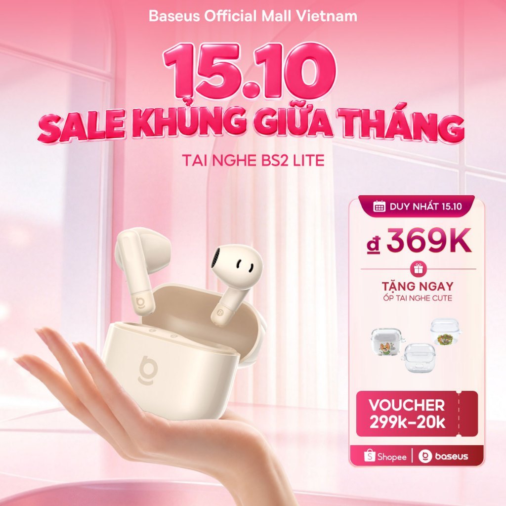 Tai Nghe Baseus Bass BS2 Lite Bluetooth 6.0 &2 Mic AI Call Rõ, Nghe Nhạc, Tập…
