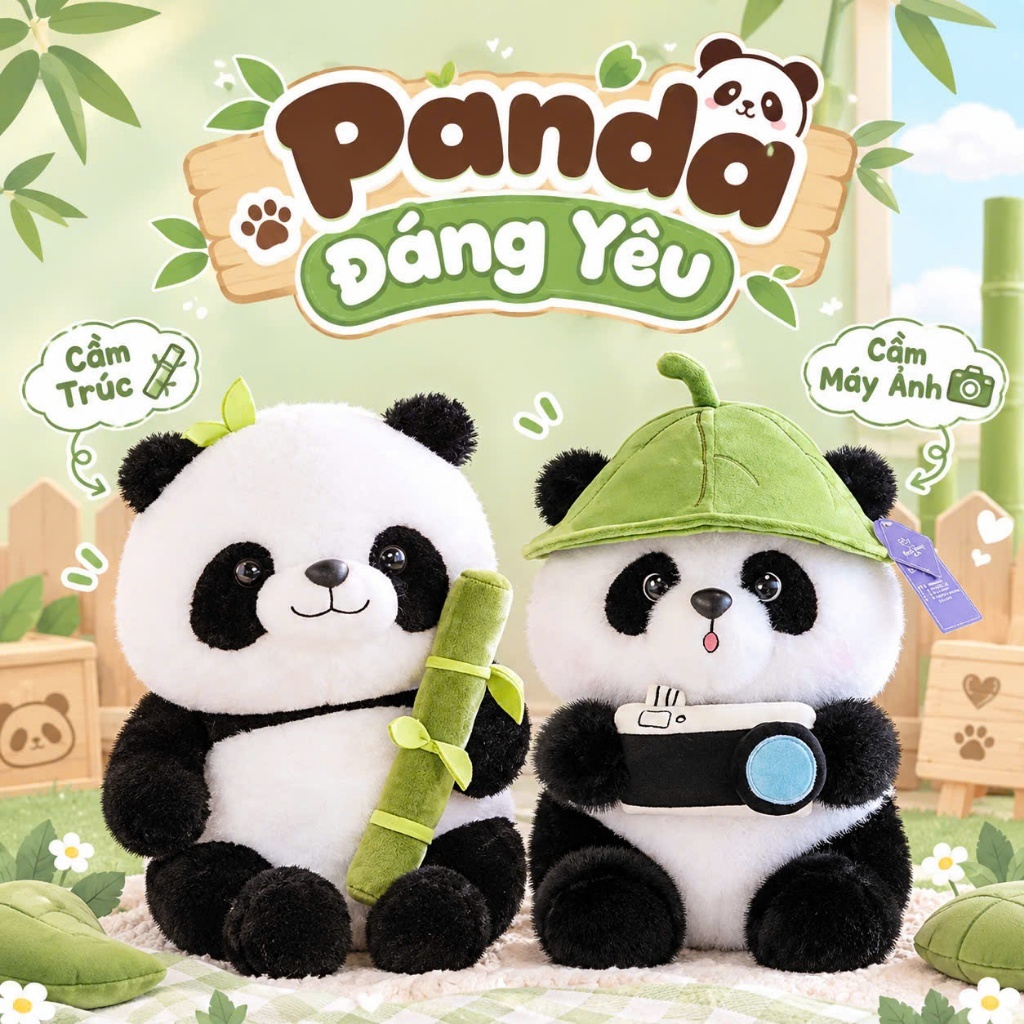 Gấu Bông Panda, Gấu Bông Gấu Trúc 50cm Đáng yêu, Thiết Kế Ngộ Ngĩnh, Chất Liệu Êm Mềm An Toàn