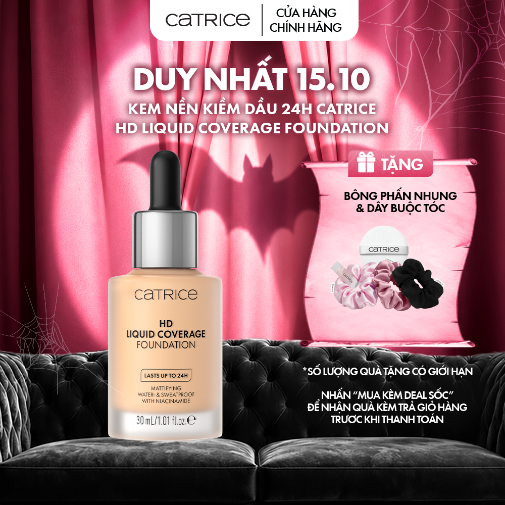 Kem nền Catrice HD Liquid Coverage Foundation kiềm dầu, che phủ tự nhiên tạo độ mịn màng cho da 30ml