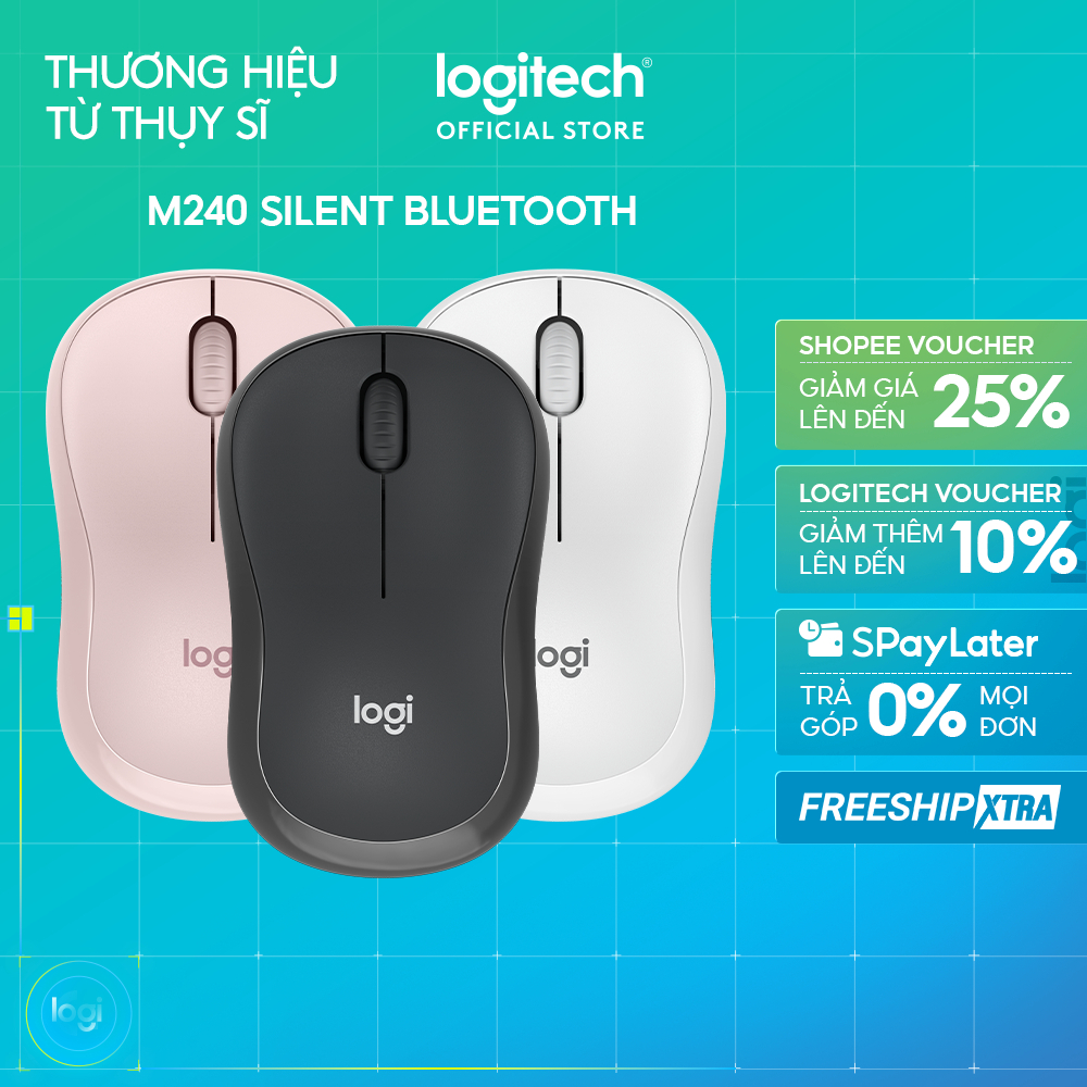 Chuột Bluetooth Logitech M240 Silent - Không dây, Nhỏ gọn, Tương thích Windows, macOS, ChromeOS