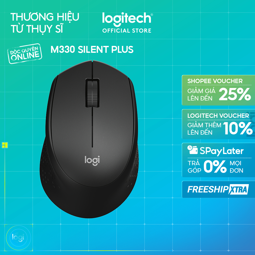 Chuột không dây Logitech M330 Silent Plus - Giảm ồn, USB, thuận tay phải, PC/…