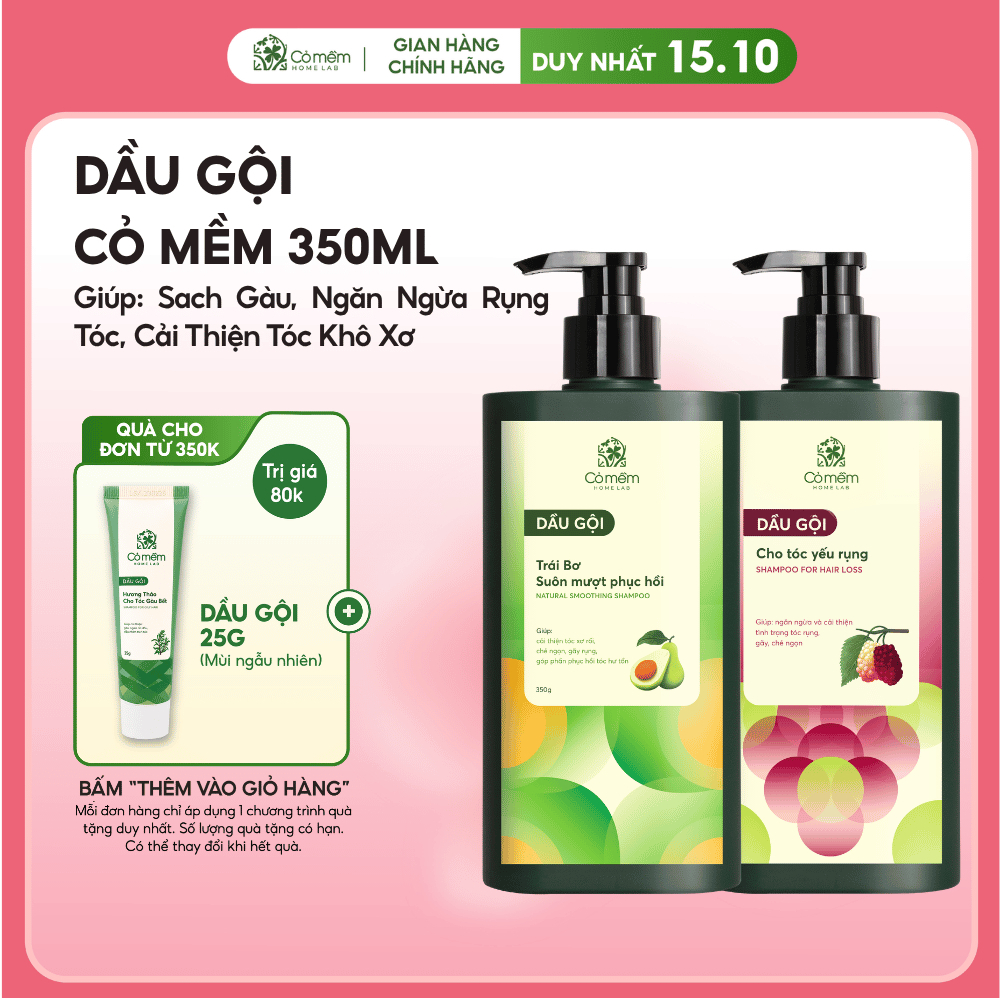 Dầu Gội Sach Gàu, Ngăn Ngừa Rụng Tóc, Cải Thiện Tóc Khô Xơ Gãy Rụng Chẻ Ngọn Cỏ Mềm 350ml