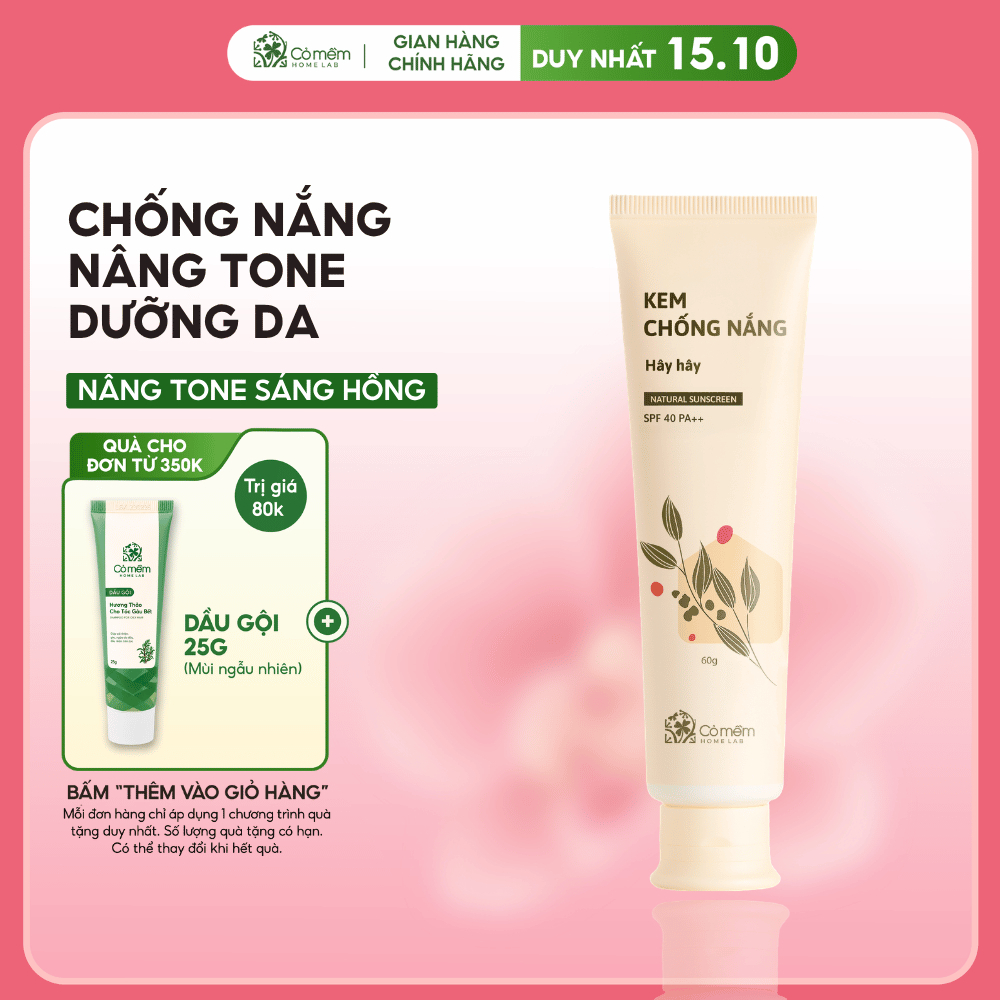 Kem Chống Nắng Mặt Nâng Tông Thấm Nhanh Hây Hây Cho Mọi Loại Da Khô Dầu Mụn SPF 40 PA ++ Cỏ Mềm 60g
