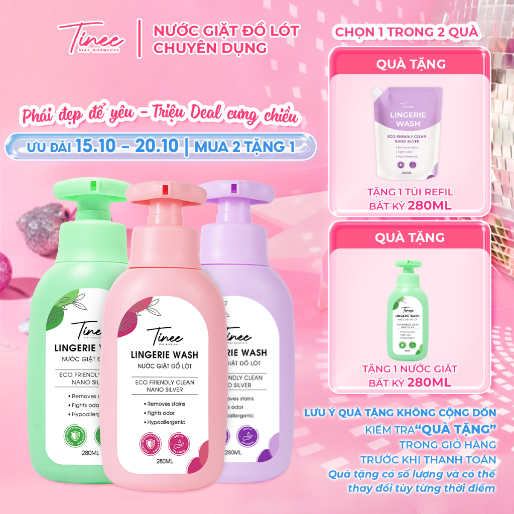 Nước Giặt Đồ Lót Chuyên Dụng Tinee 280ml Nano Bạc Hạn Chế Nấm Khuẩn, dịu nhẹ…