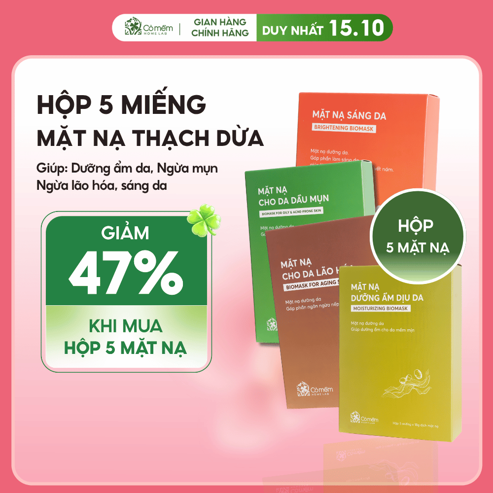 Combo 5 Mặt Nạ Dừa Tươi Lên Men Dưỡng Ẩm Sáng Da Ngừa Lão Hoá Cỏ Mềm