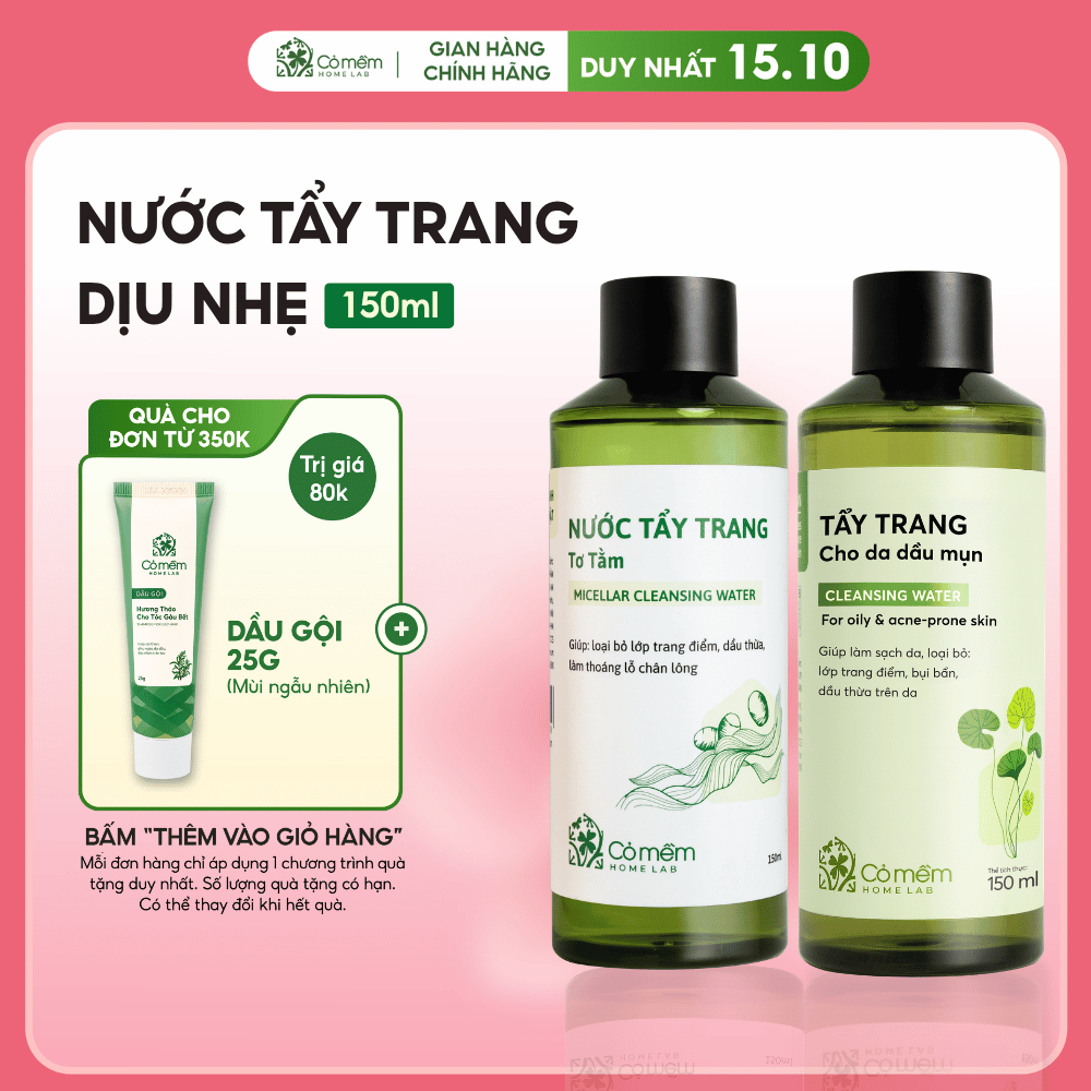 Nước Tẩy Trang Và Làm Sạch Sâu Cho Da Dầu Khô Mụn Nhạy Cảm Cỏ Mềm 150ml