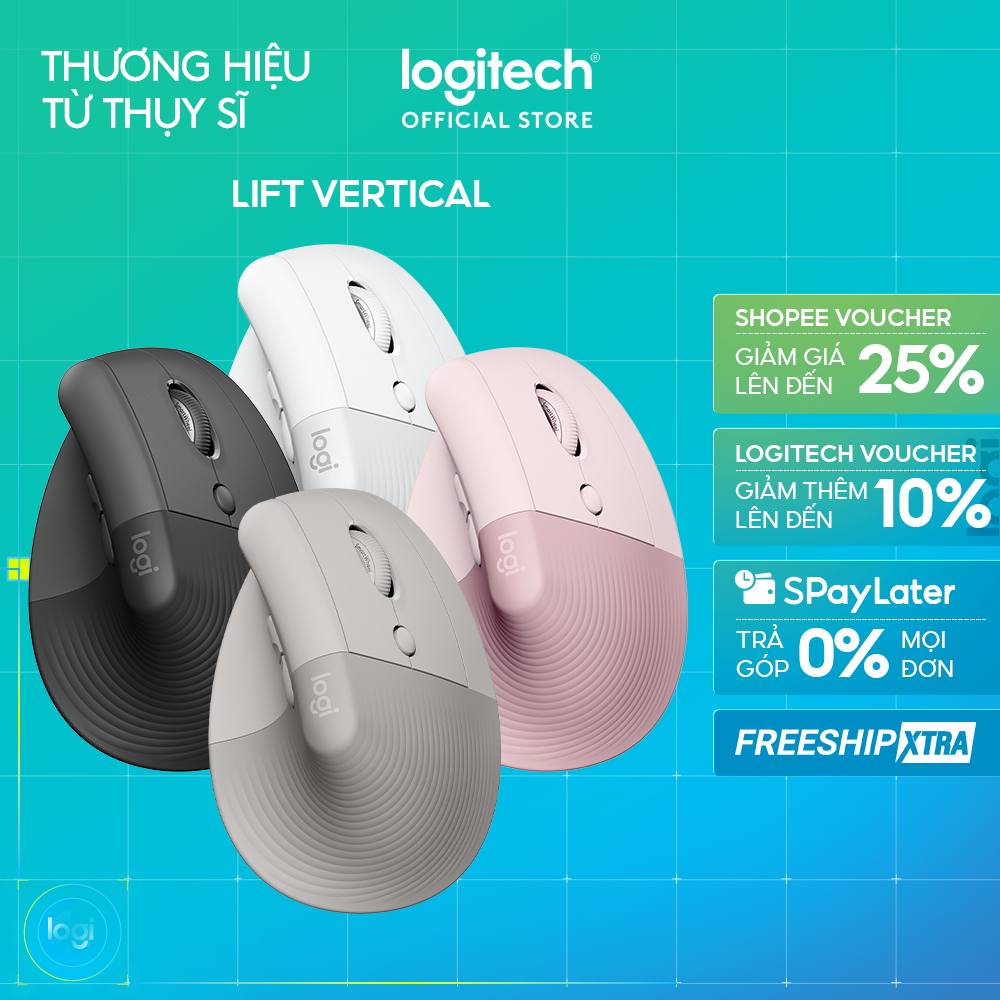 Chuột công thái học không dây Logitech Lift Vertical - Bluetooth USB, giảm ồn…