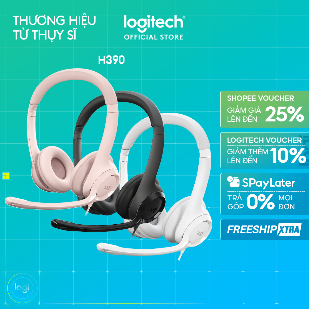 Tai nghe có dây Logitech H390 - Mic giảm ồn, quai đeo, chụp tai có đệm, kết…
