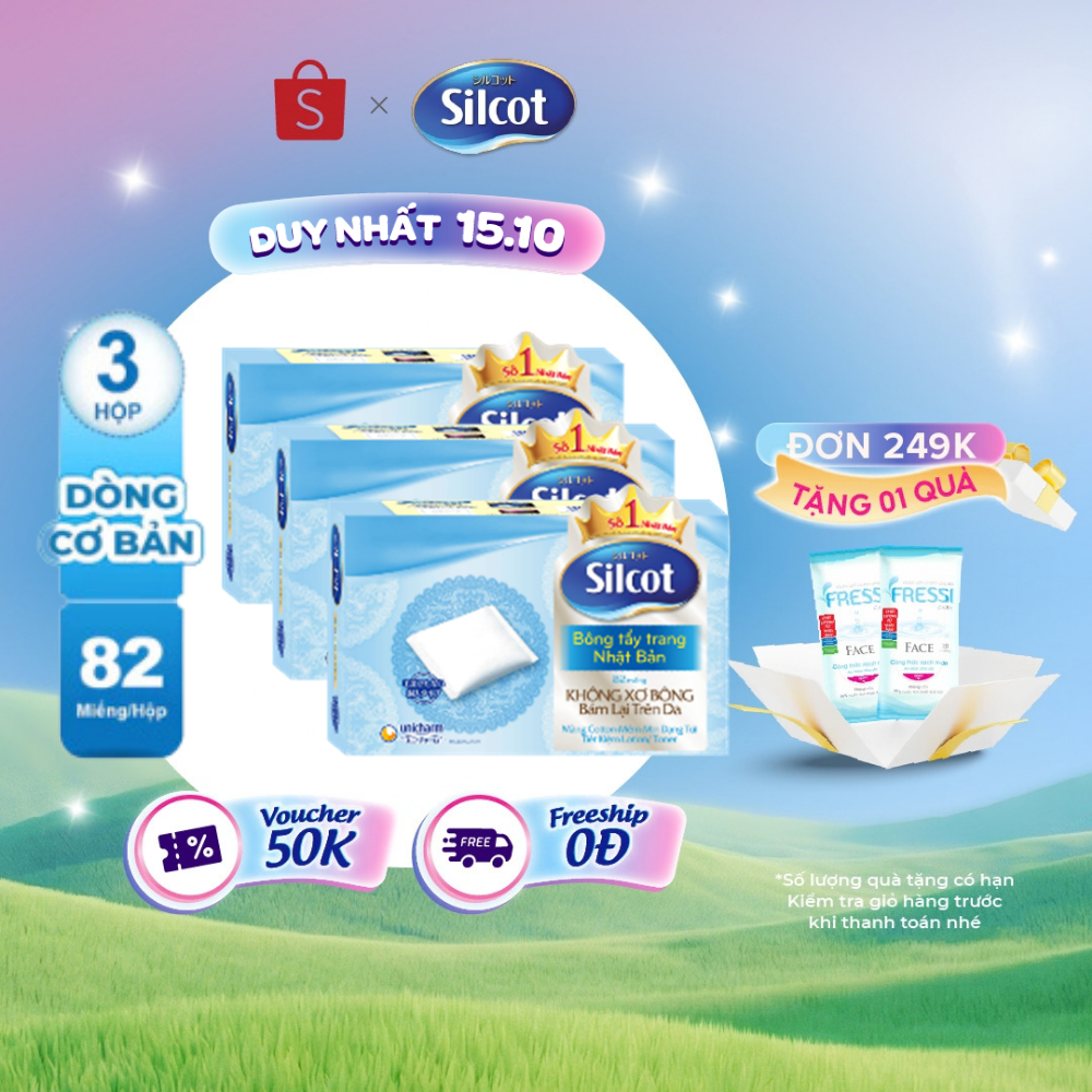 Bộ 3 hộp Bông trang điểm (bông tẩy trang) Silcot 82 miếng/hộp