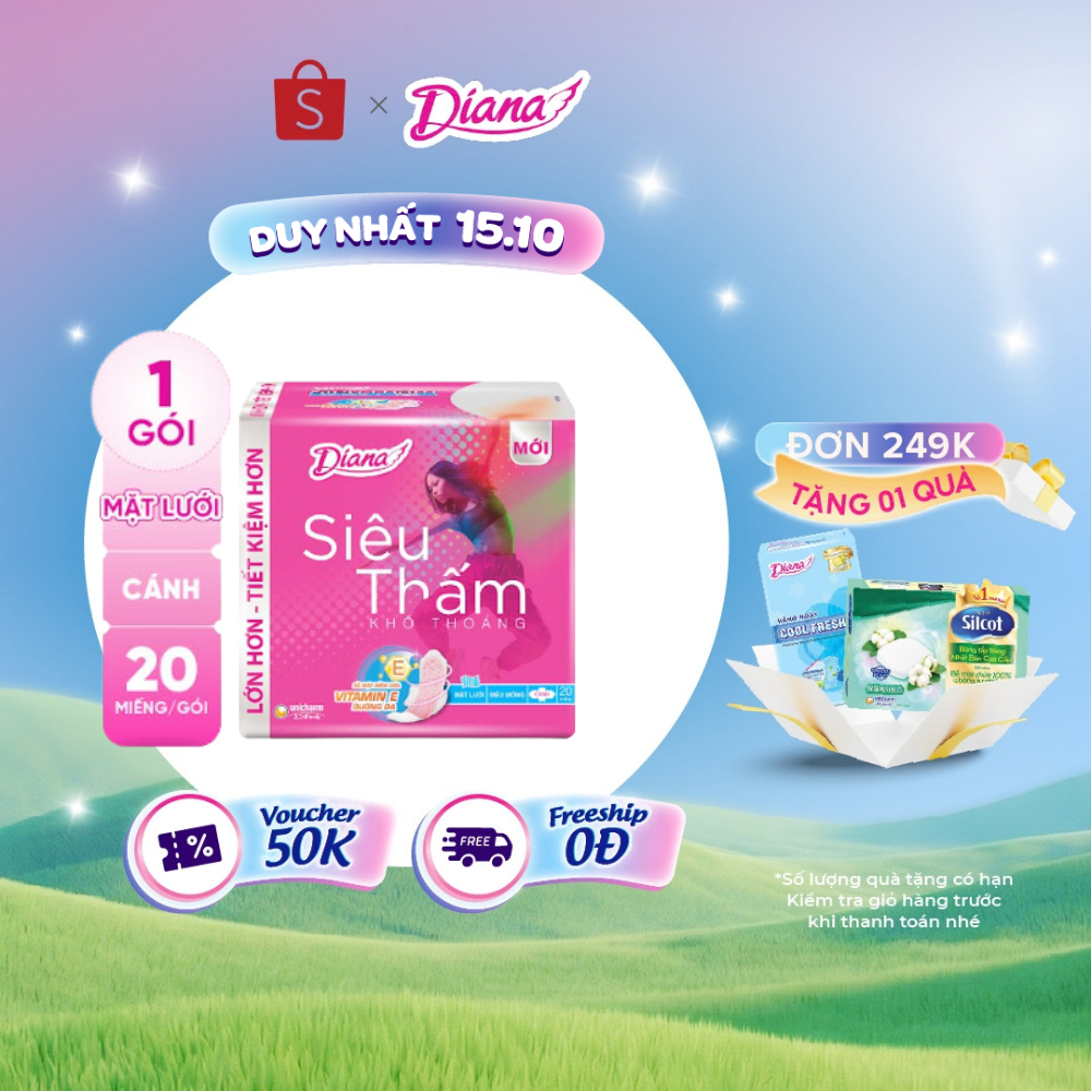 Băng vệ sinh Diana siêu thấm siêu mỏng cánh 20 miếng/gói