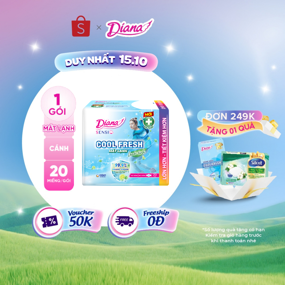 Băng vệ sinh Diana Sensi Cool Fresh siêu mỏng cánh gói 20 miếng