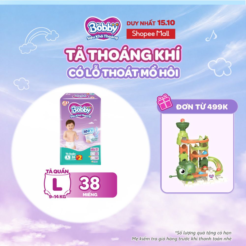 Tã quần Bobby Siêu Khô Thoáng - 100% Thoáng Khí Jumbo S46/M42/L36/XL32/XXL28/XXXL22