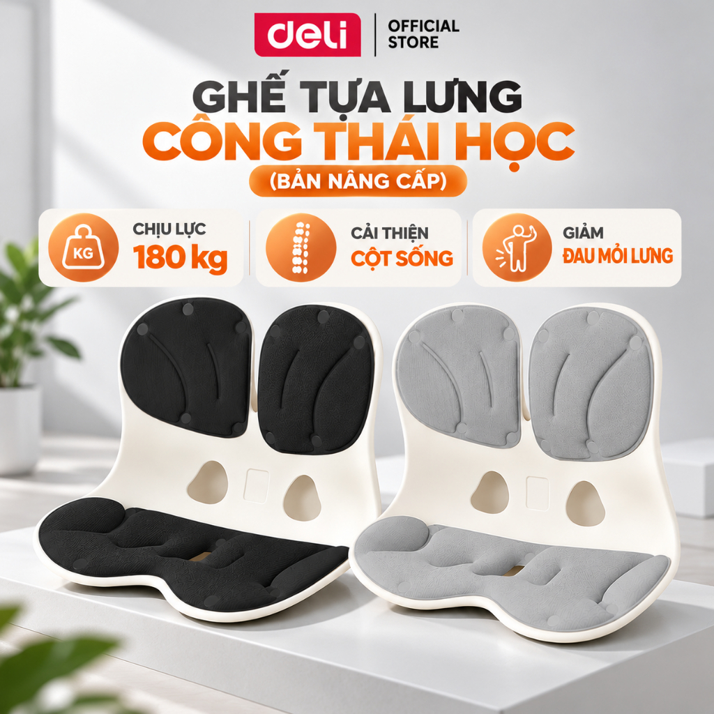 Ghế Bệt Tựa Lưng Công Thái Học Deli Điều Chỉnh Tư Thế Ngồi Chống Gù Lưng, Ghế…