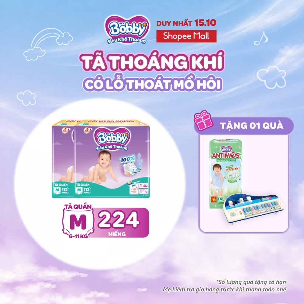 Combo 02 tã quần Bobby Khô Thoáng - 100% Thoáng Khí Mega Jumbo…