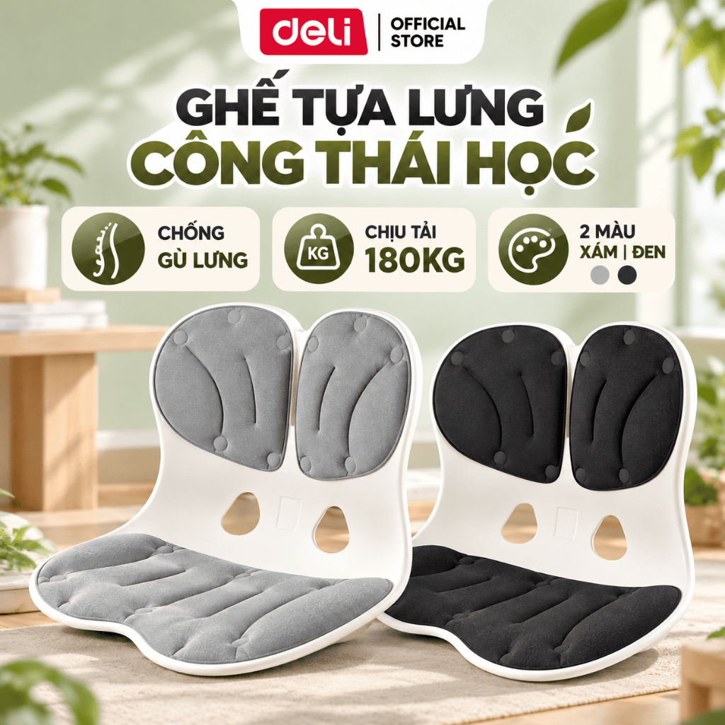 Ghế Bệt Tựa Lưng Công Thái Học Deli Điều Chỉnh Tư Thế Ngồi - Chống Gù Lưng…