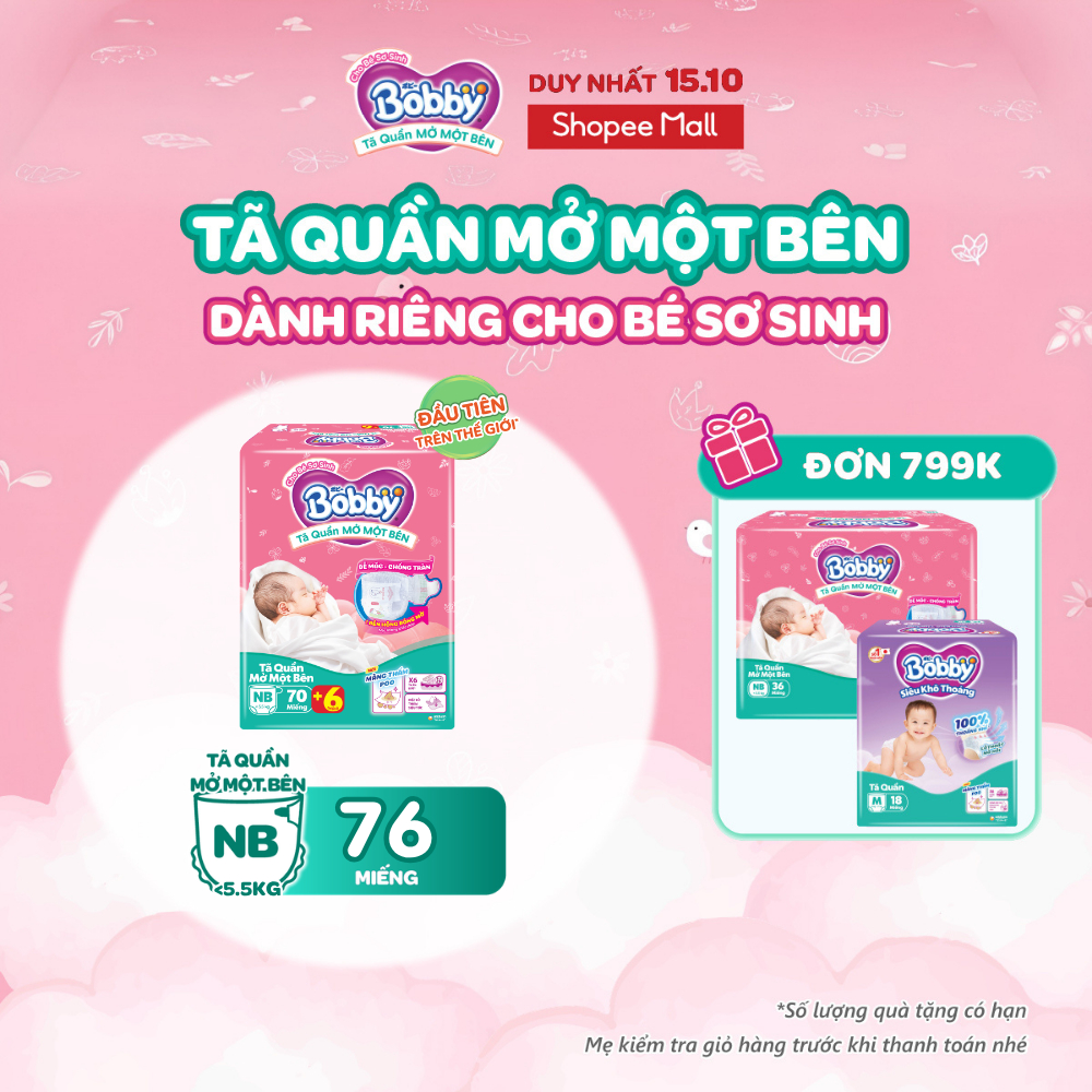 Tã quần mở một bên Bobby dành cho bé sơ sinh size NB70+6/NB-S74/S80/ S-M62