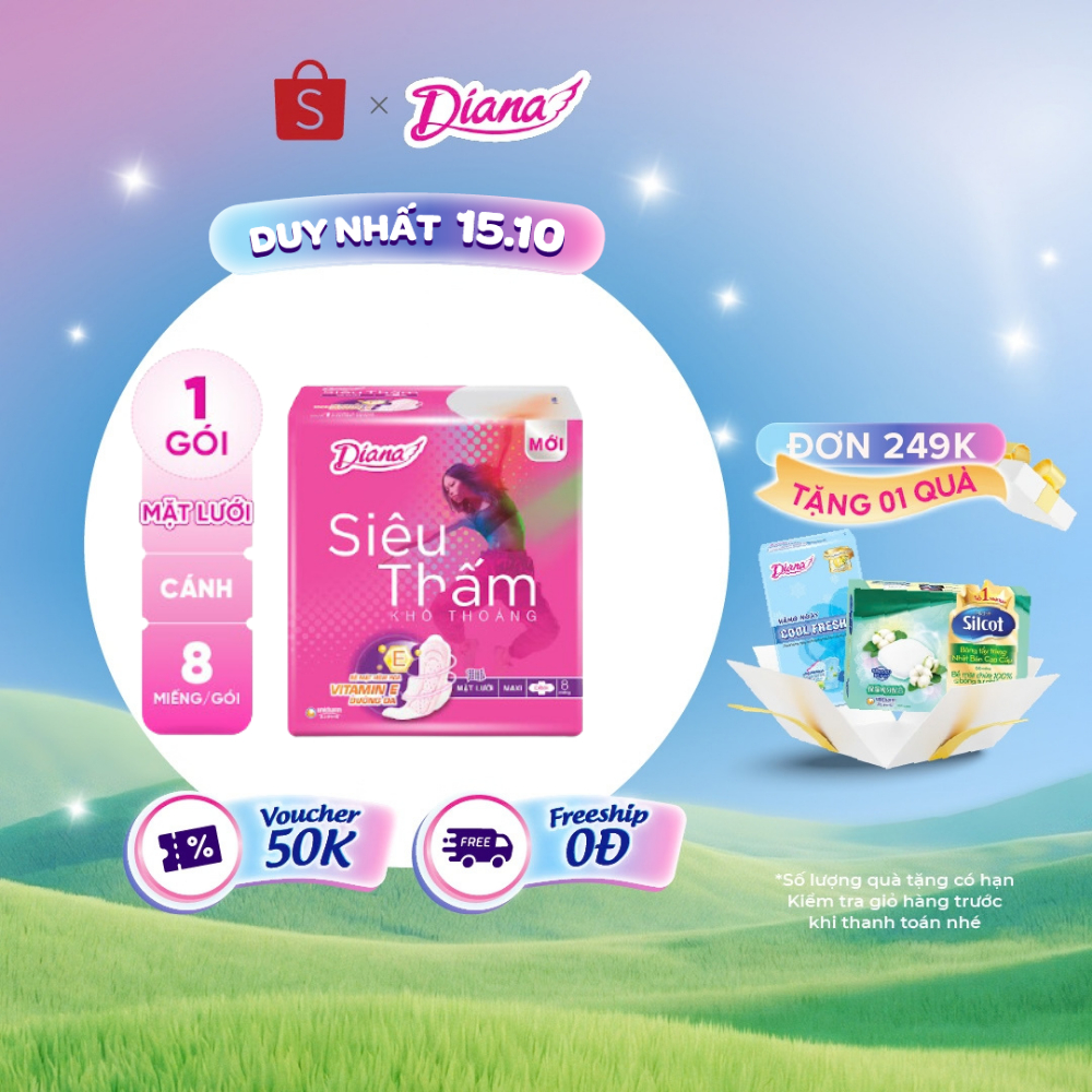 Băng vệ sinh Diana siêu thấm cánh Maxi 8 miếng/gói