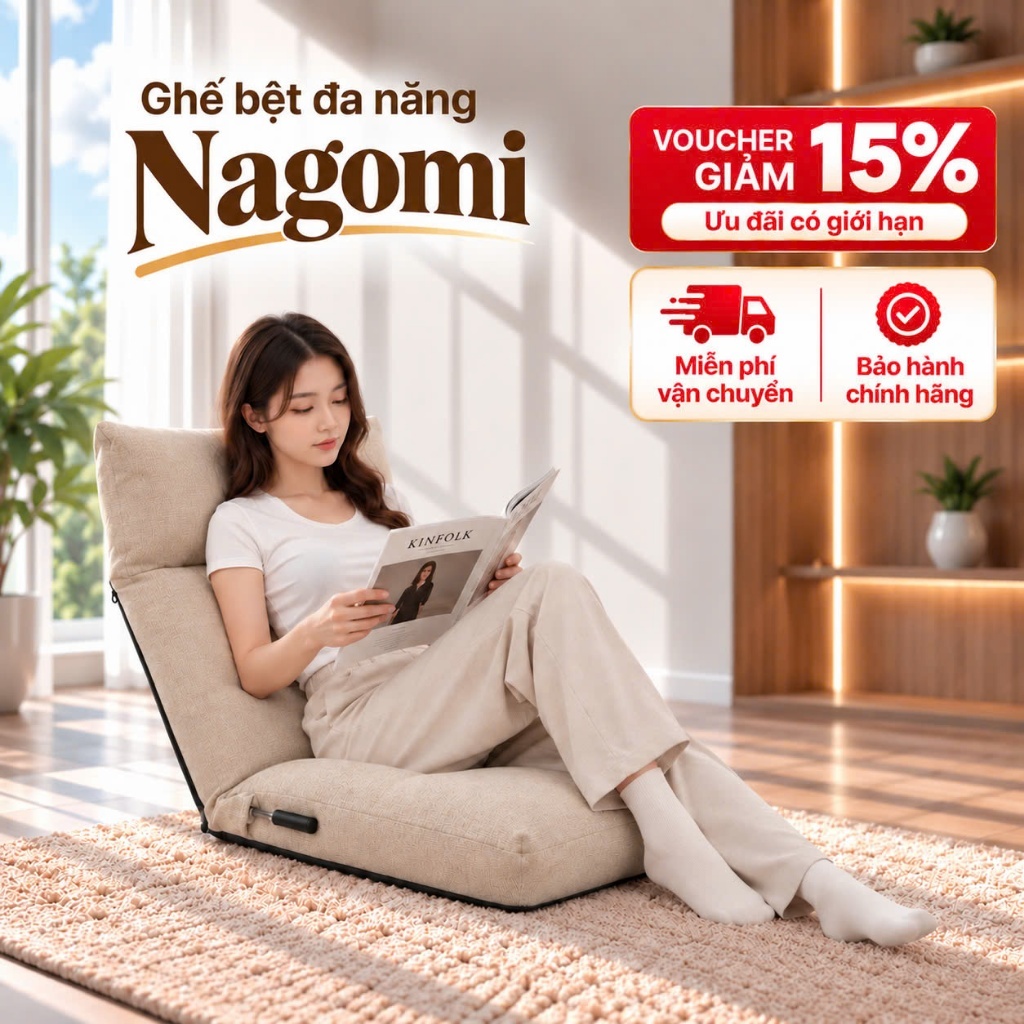 Ghế tựa lưng Nagomi (Thegioisofa) ghế ngồi bệt điều chỉnh 5 cấp độ, ngồi đọc sách, nằm nghỉ ngơi