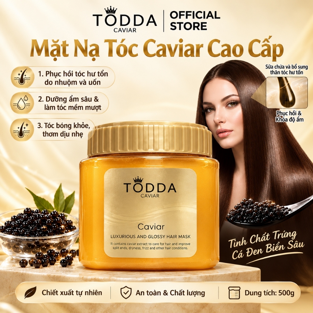 Kem ủ tóc TODDA Caviar nuôi dưỡng và phục hồi tóc hư tổn Mặt nạ ủ tóc, bảo vệ tóc và giữ màu giúp tóc mềm mại và mượt mà