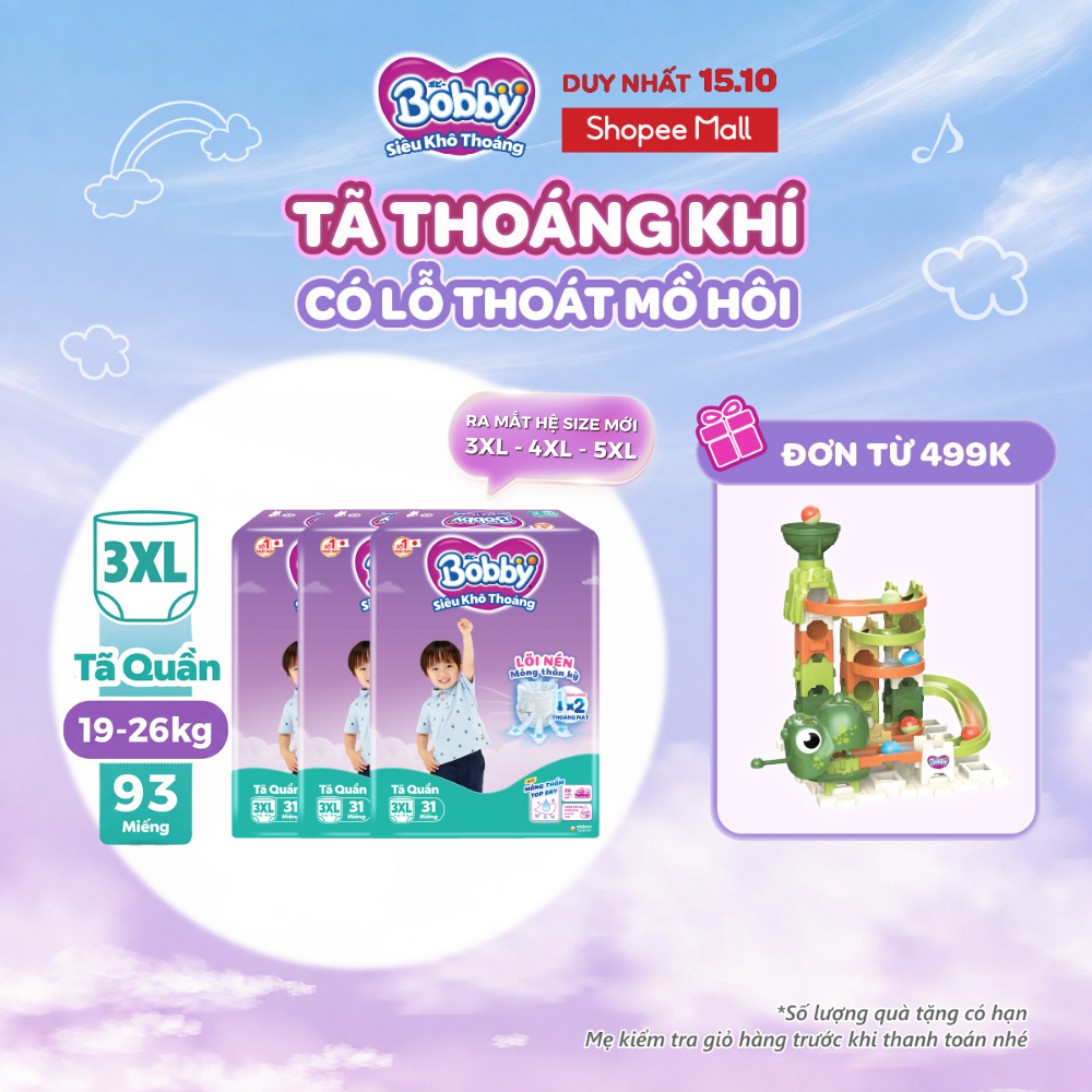 Combo 3 gói tã quần Bobby Siêu Khô Thoáng 3XL31/3XL24/4XL23/5XL22