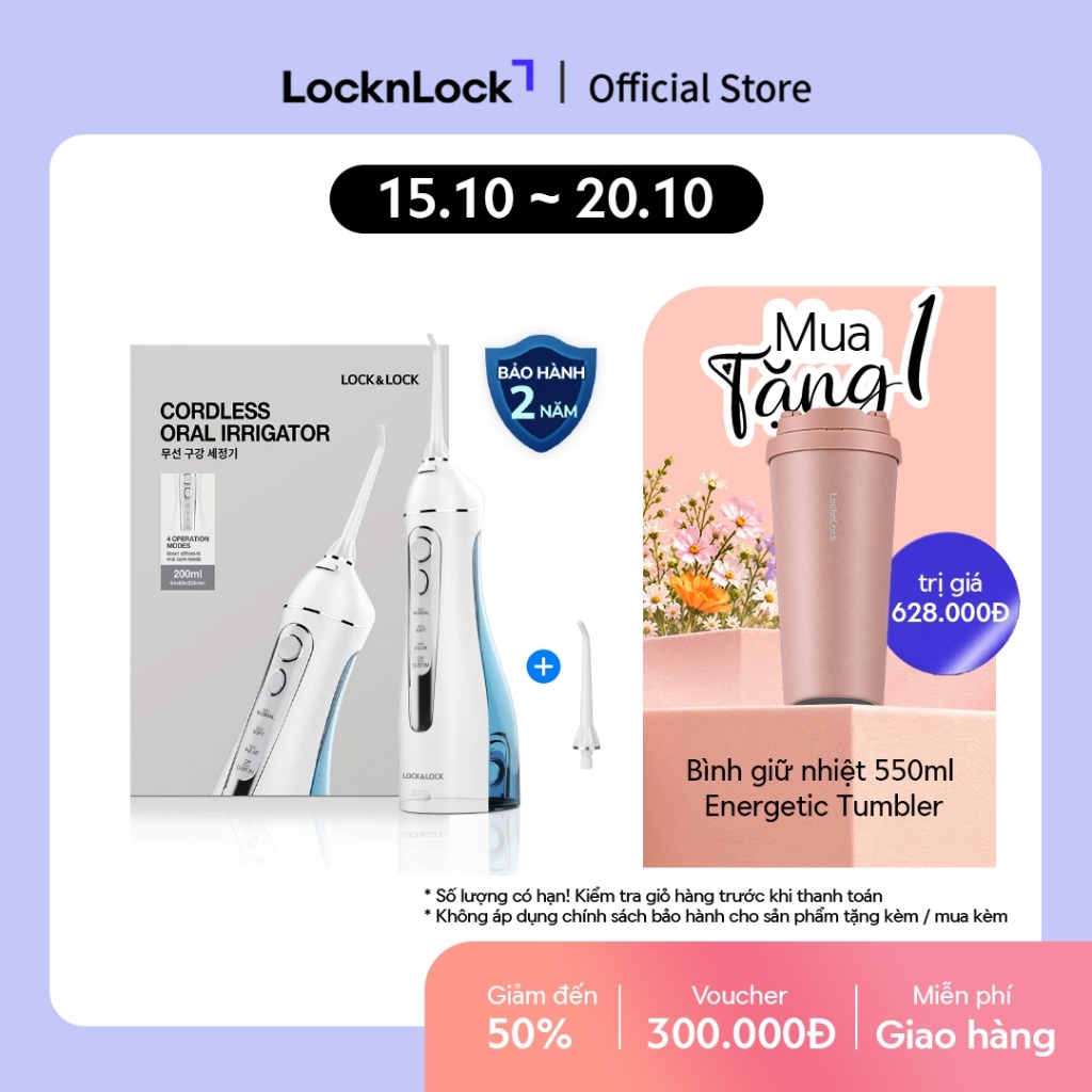 Máy tăm nước không dây 4 chế độ dùng được răng niềng Lock&Lock Cordless Oral…