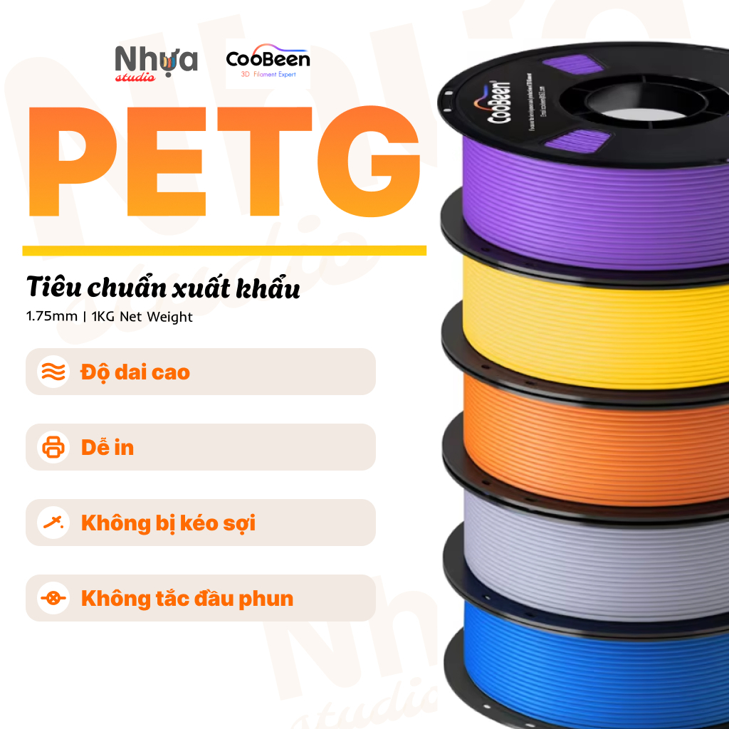 Nhựa In 3D PETG Coobeen 1.75mm Cuộn 1kg - Sợi Filament Chịu Nhiệt, Bám Bàn…