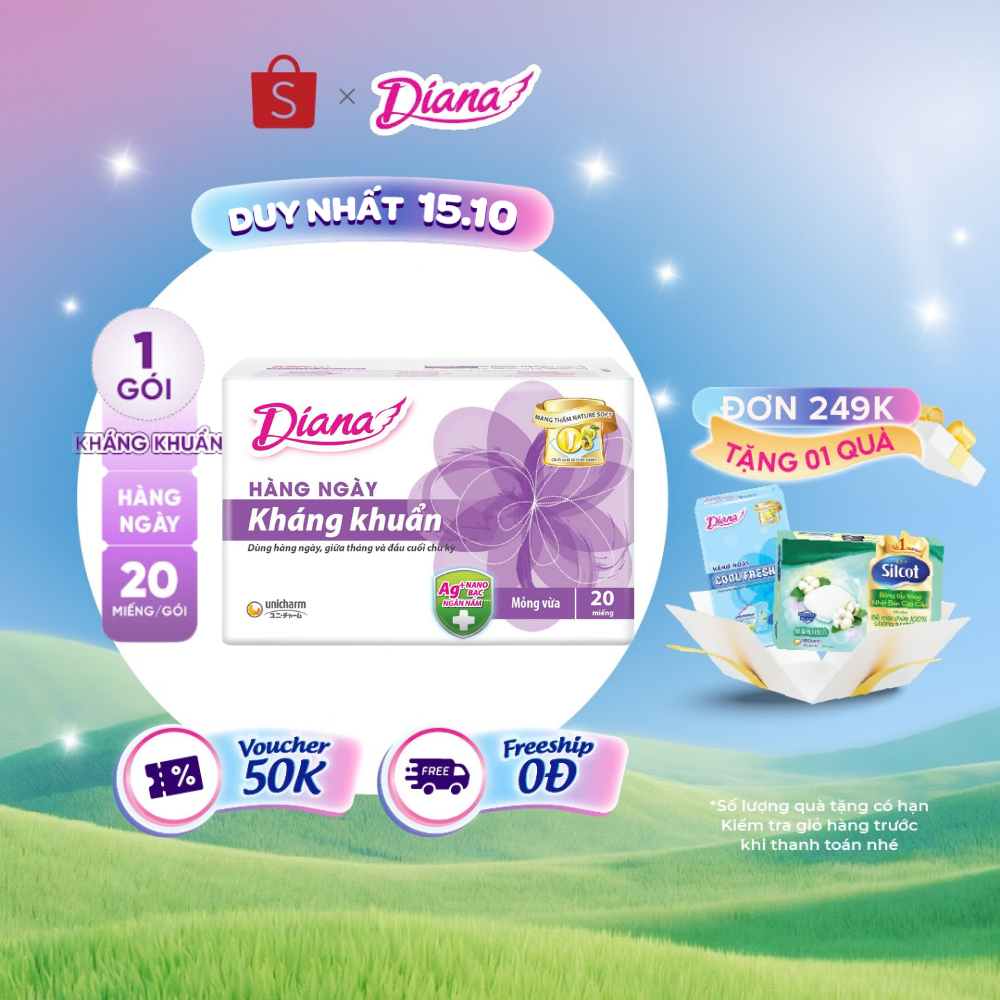 Băng vệ sinh Diana hàng ngày Sensi kháng khuẩn gói 20 miếng